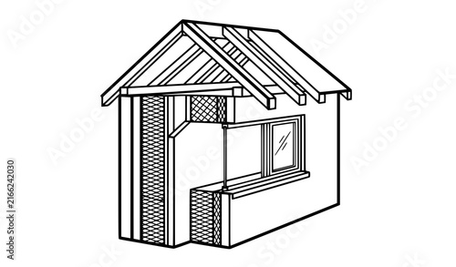 Bild auf Leinwand Architectural cross section diagram showing wooden frame wall construction insul