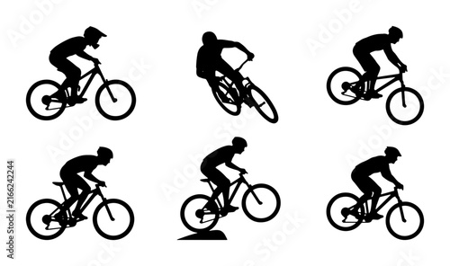Mountain Bike Silhouettes: Action Poses, Extreme Sports, Cycling Vector Icons
