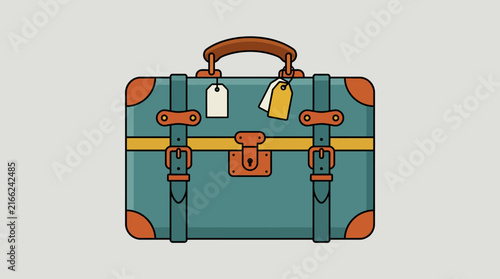 Vintage style leather suitcase with luggage tags for travel and tourism.