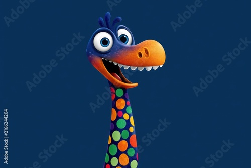Happy cartoon dinosaur character with colorful details