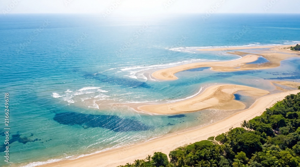 Obraz premium Aerial view of tranquil tropical coastlines with mesmerizing turquoise water and sand.