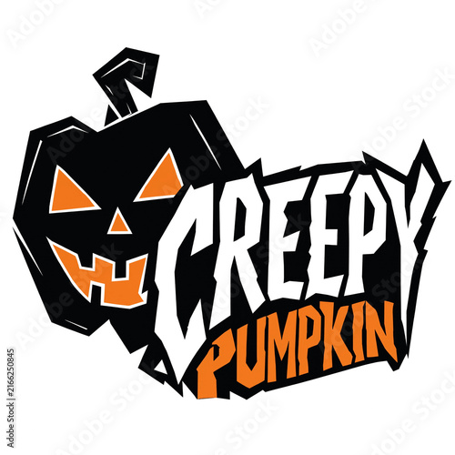 Creepy pumpkin halloween vector graphic illustration with spooky jack o lantern face and text holiday graphic scary pumpkin autumn holiday black and orange halloween illustration