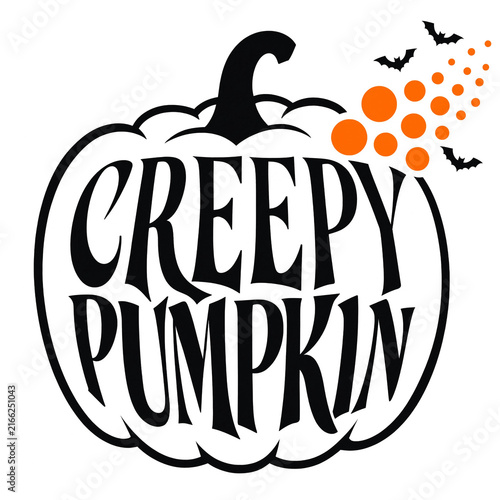 Creepy pumpkin halloween typography design with decorative dots and bats halloween lettering pumpkin outline bats illustration orange bubbles spooky text holiday design halloween graphic