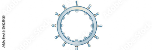 Metallic ship steering wheel on black background