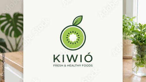 Kiwi Fruit Logo Template for Organic Fresh Food Brand Identity and Vegan Healthy Drink Graphic Vector