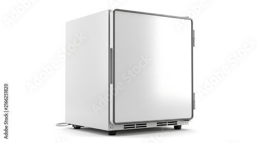 Modern white compact refrigerator isolated on white background.