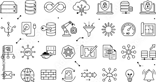 фотографія Set of thin line icons for devops, cloud computing, software development, and ne