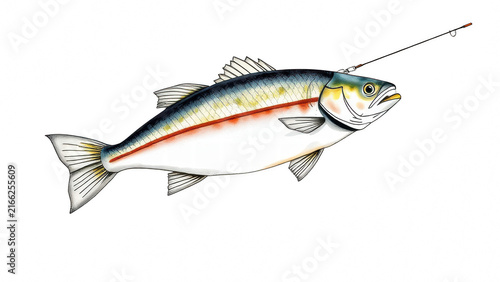 Caught Fish on Fishing Line Illustration