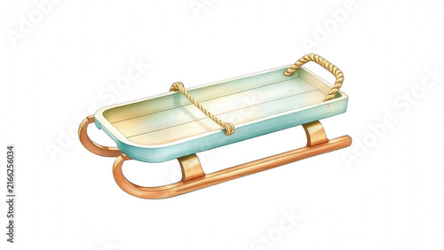 Wooden winter sled with rope handle