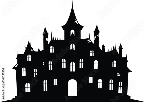 Haunted house silhouette on white background