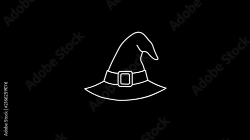 Wizard hat animation with a simple outline design; a wizard hat for Halloween or other performances; black background; 4K video motion graphic.