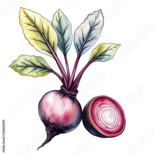 Fresh red beet with green leaves