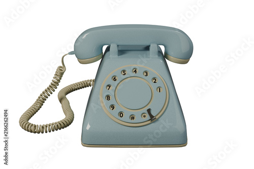 Vintage Blue Rotary Telephone Isolated on Transparent Background
