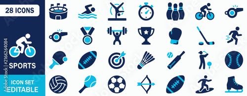 Sports Icon Set for Athletics, Fitness Activities, Team Games and Competition Equipment