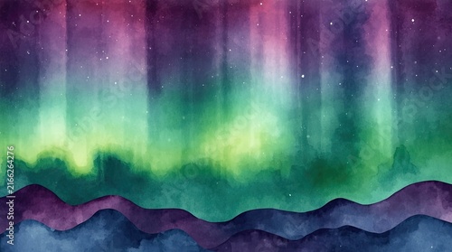 watercolor painting of an aurora borealis