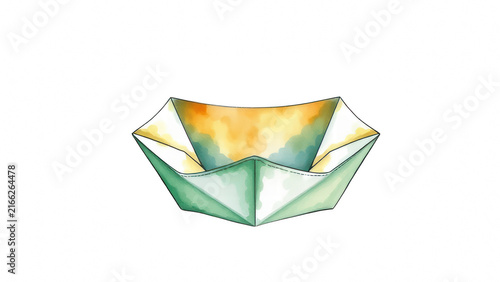 Watercolor illustration of a paper boat