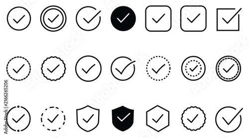Check tick mark icon set, hand drawn doodle red cross box x check mark green checkbox v, sketch marker checklist symbol right and wrong set - for stock. Green check mark and red cross icon set, circle
