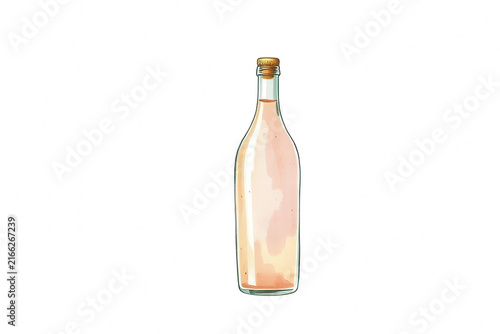 Glass bottle with pink beverage isolated on black