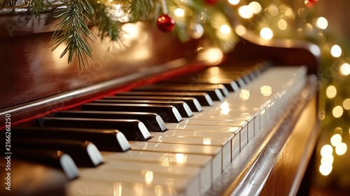 Piano keyboard with christmas lights