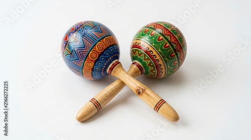 Vibrant maracas on white background ,Hispanic Heritage Celebration Month, Latino Ctivalultural Festival, Cinco de Mayo, Día de los Muertos, Carnaval, Inti Raymi