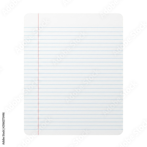 Blank white note paper sheet with blue lines isolated on white background isolated on transparent background