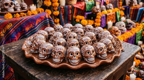 Vibrant Day of Dead Sugar Skulls ,Hispanic Heritage Celebration Month, Latino Ctivalultural Festival, Cinco de Mayo, Día de los Muertos, Carnaval, Inti Raymi