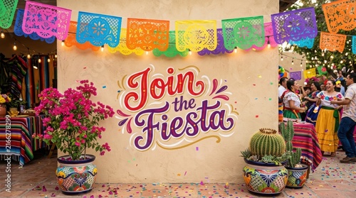 Vibrant Fiesta Celebration with Traditional Decor ,Hispanic Heritage Celebration Month, Latino Ctivalultural Festival, Cinco de Mayo, Día de los Muertos, Carnaval, Inti Raymi
