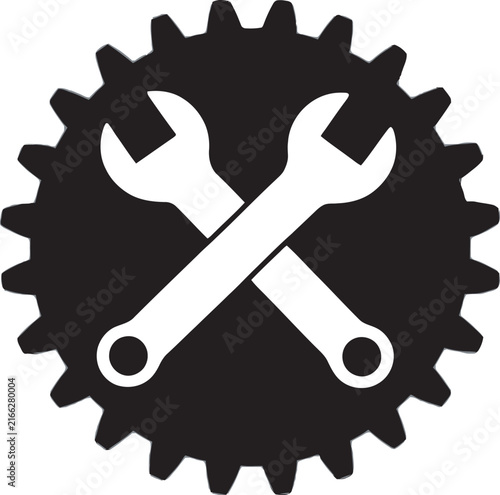 Wrench Icon with Gear Symbol for Mechanical Maintenance and Engineering Design