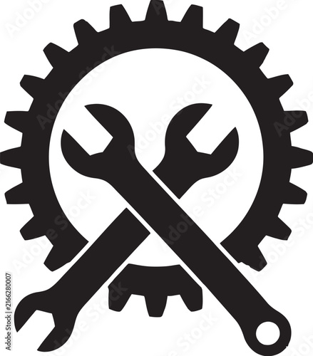 Gear and Wrench Icon Symbol for Industrial Maintenance and Mechanical Repair Services