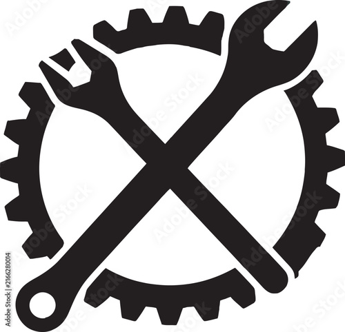 Wrench and Gear Icon Set for Industrial Maintenance and Mechanical Repair Services
