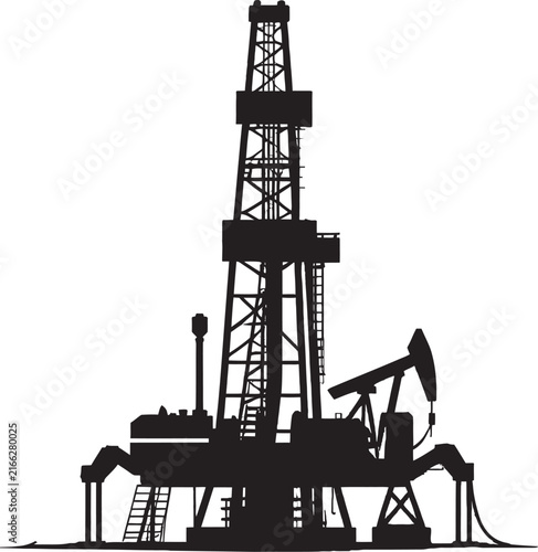Oil Drilling Rig Silhouette Isolated on White Background for Industrial Energy Design