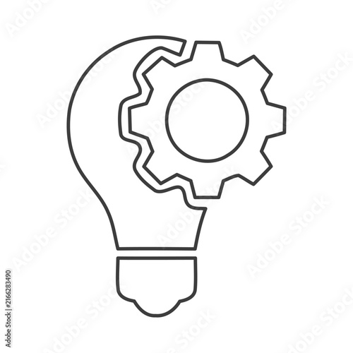 Lightbulb and Gear Cogwheel Silhouette Outline Icon Vector Illustration