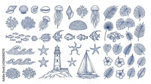 Hand Drawn Beach and Nautical Summer Elements