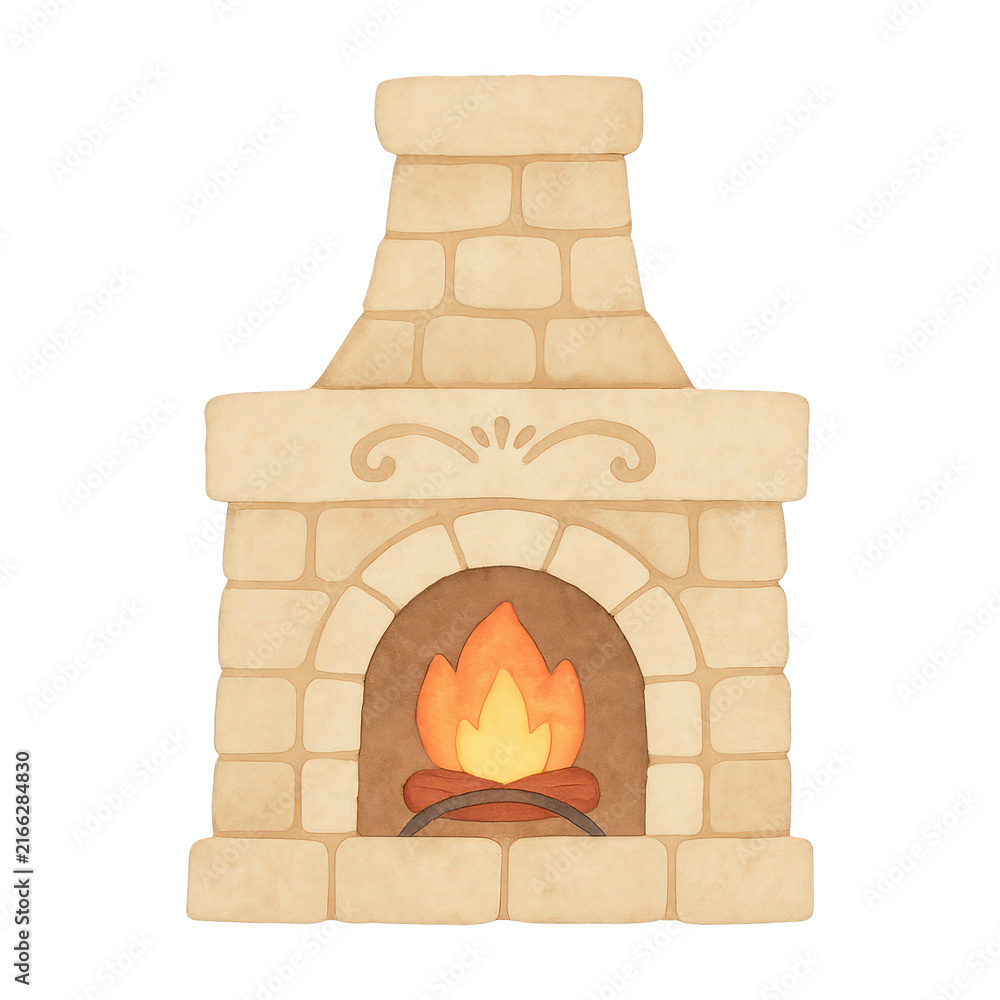 Naklejka premium PNG Cozy stone fireplace illustration.