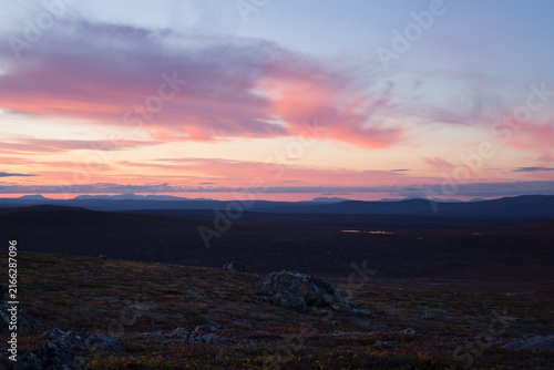 Autumn landscape in northern finland at evening
