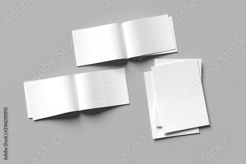 Landscape hardcover flyer a4 mock up isolated on white background.. A4 size book or catalog mock up. 3D illustration. Elegant Open Book Mockup for Print and Editorial Design