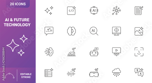 AI and Future Technology Line Icon Set For App Web UI Interface