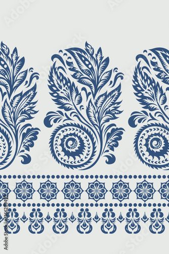 Foto Vintage Indigo Blue Paisley Border Seamless Pattern