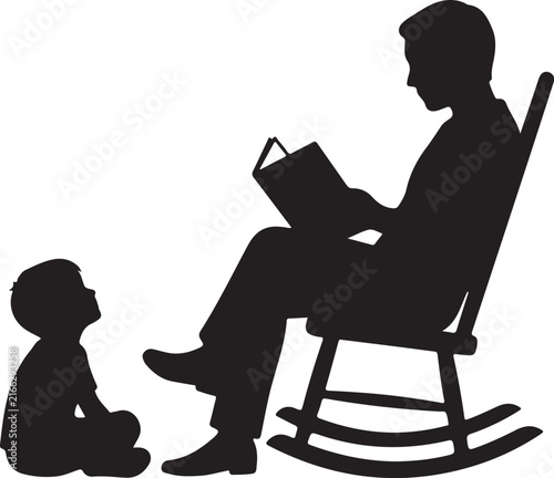 Photography Silhouette of a parent reading a story to a child, highlighting family bonding,