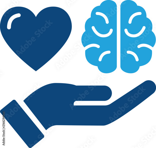 Emotional Intelligence Brain and Heart Care Hand Vector Icon