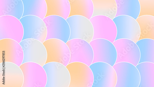 Abstract pastel gradient background with overlapping circles, soft iridescence colorful geometric pattern of round shapes.