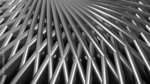 Modern silver metallic grid structure texture, futuristic steel metal tubes geometric 3D render illustration.