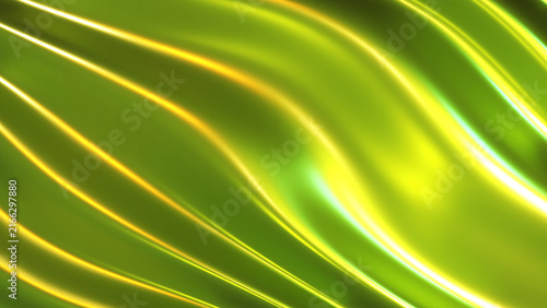 Abstract gold green wavy background, elegant shiny wallpaper, 3d render illus...