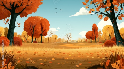 Colorful autumn landscape with trees and a clear sky