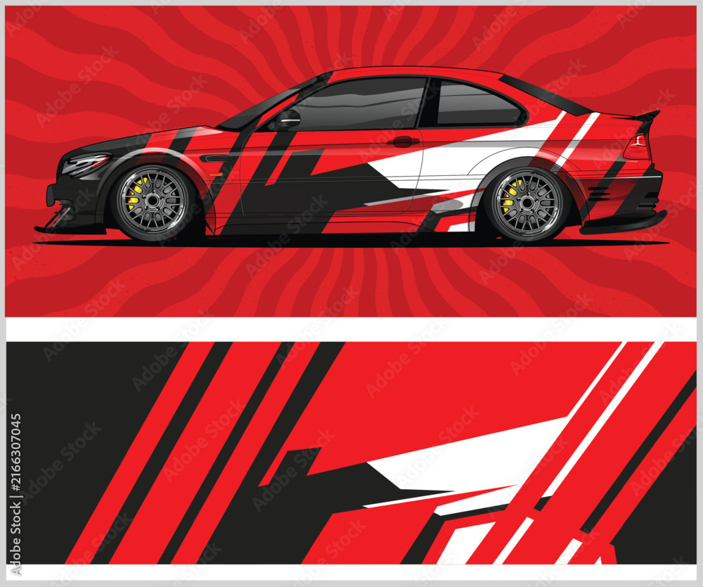 Fototapeta premium Dynamic Red Racing Car Wrap Design