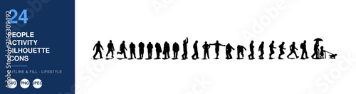 People Activity Silhouette Icons Set, Outline and Fill Style, Lifestyle Design Featuring Vector, Illustration