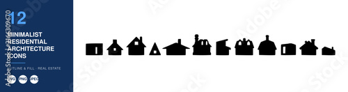 Residential Icons Set, Minimalist Architecture Symbols, Real Estate Design Elements, Outline Style, Vector Illustration