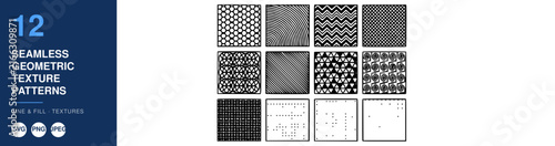 Seamless Geometric Texture Patterns Collection, Modern Design Elements. Vector Illustrations, Abstract Backgrounds