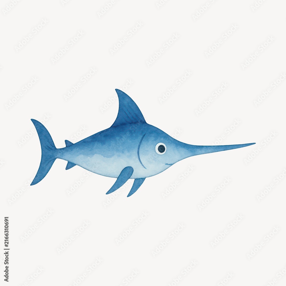 Fototapeta premium Playful swordfish illustration for kids.