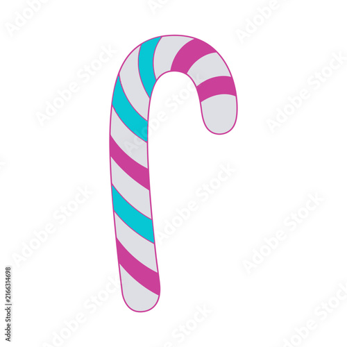 Foto Colorful striped candy cane illustration on a plain white background